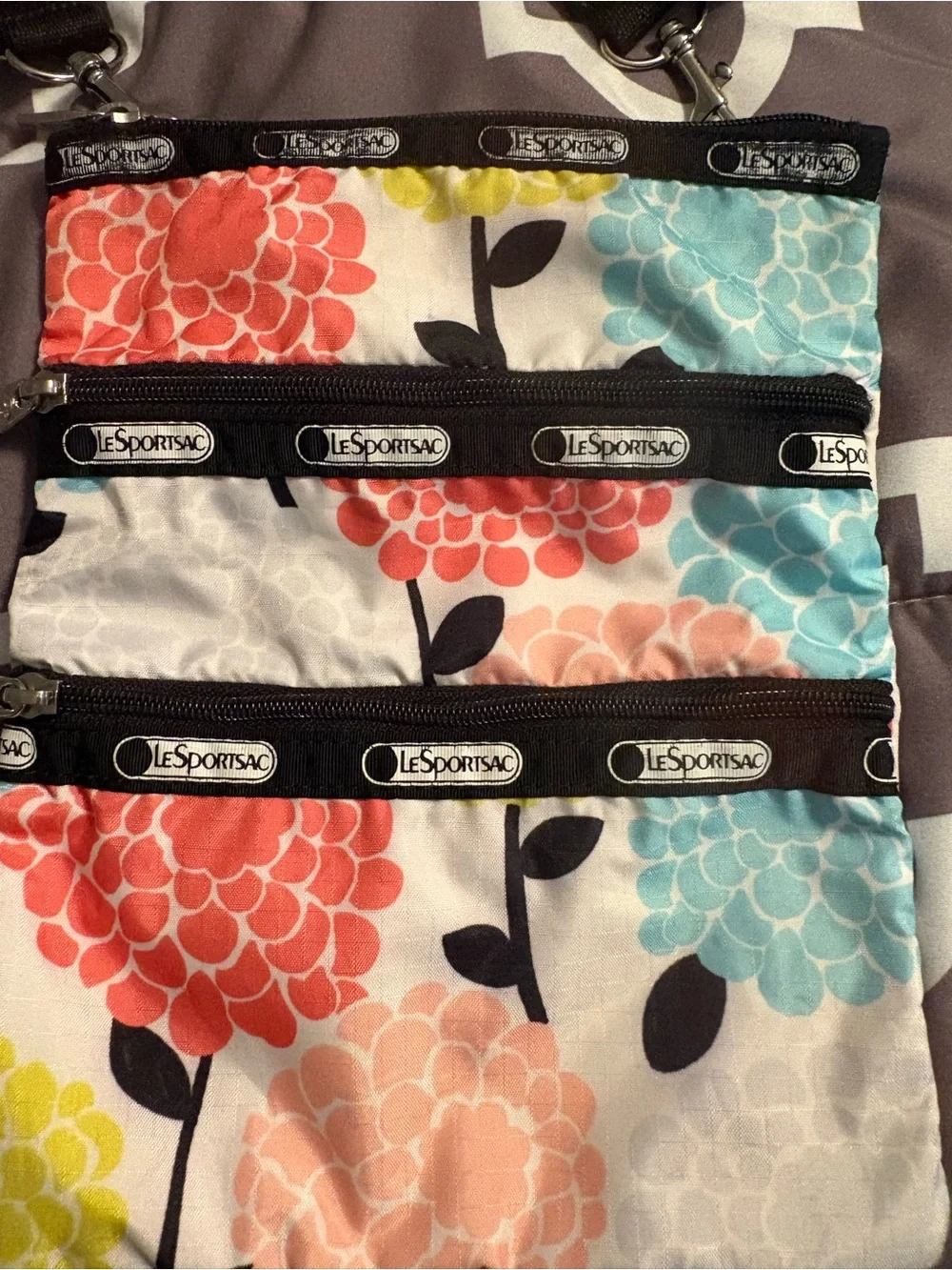Lesportsac Floral Triple-Zip Crossbody in Orange, Blue, Yellow, Pink, Black